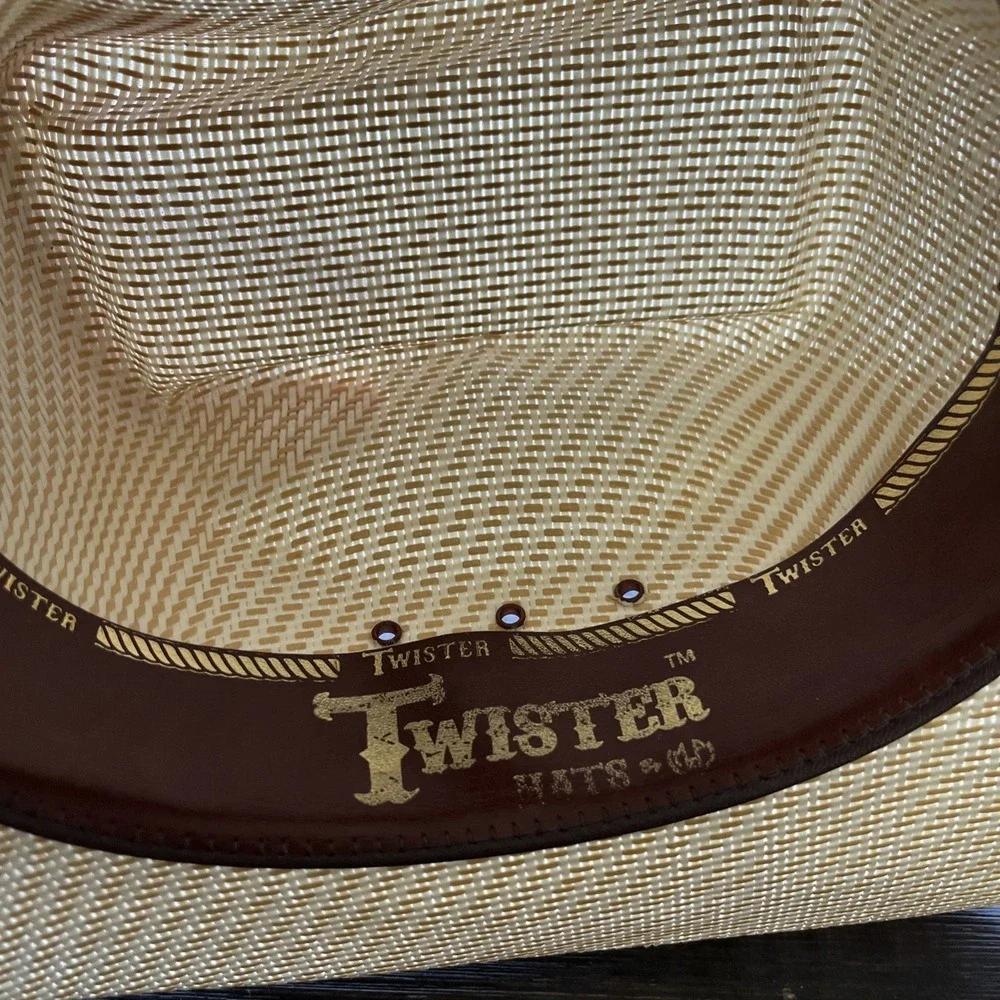 Twister Cowboy Hat Kids L Tan Straw Cattleman Crease Western Woven Sun‎ Hat